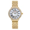 An image of a Wristwatch by MICHELE. This Display Model item is designed for Women, featuring a Dress/Formal style. It has a Quartz movement and an Analog display with a White dial color. The indices include 12-Hour Dial,Roman Numerals. The band is made of Gold Plated,Stainless Steel and the case is made of Gold Plated,Stainless Steel. The watch has a Round shape with a case size of 36 mm and a case thickness of 10 mm.