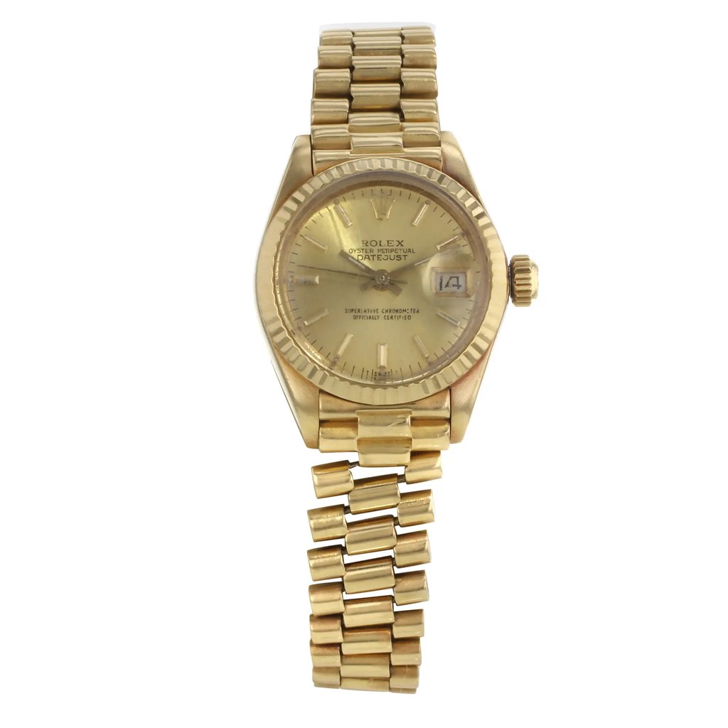 Front Full View Of Rolex 6917 Gold 18kt Watch Pre Owned Condition {Product Condition}