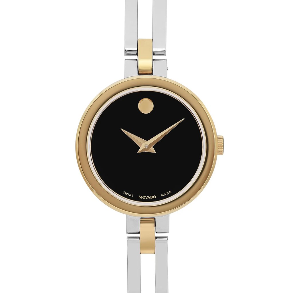 Up Close Front Facing Picture Of Movado 0607472 Stainless Steel Watch Pre Owned Condition