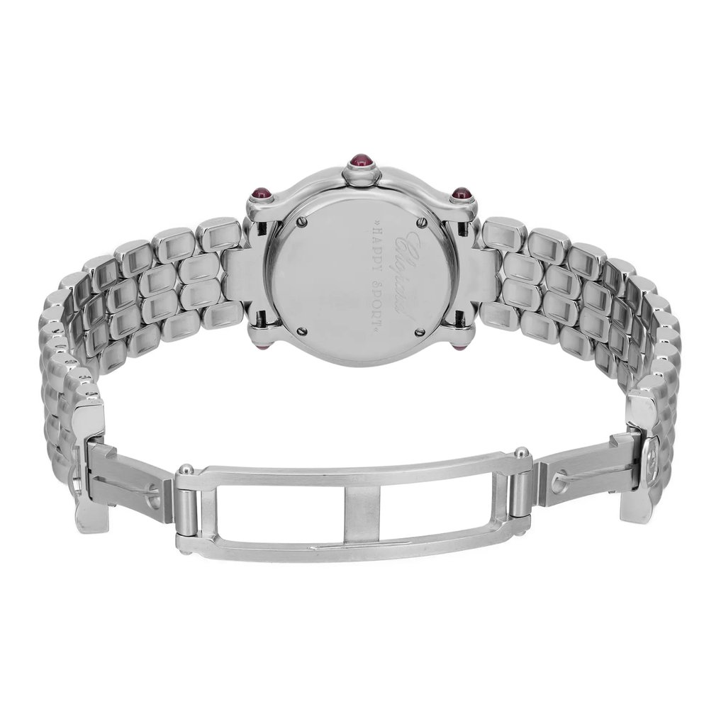 Back View Of Screwback Back Case And Open Stainless Steel Band Of Chopard 27/8250-23 Watch Pre Owned Condition