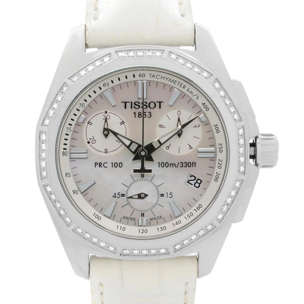 Up Close Front Facing Picture Of Tissot T22.1.456.21 Stainless Steel Watch Pre Owned Condition