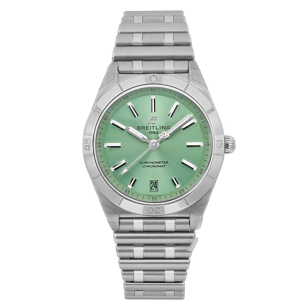 Front Full View Of Breitling A10380101L1A1 Stainless Steel Watch Display Model Condition Excellent