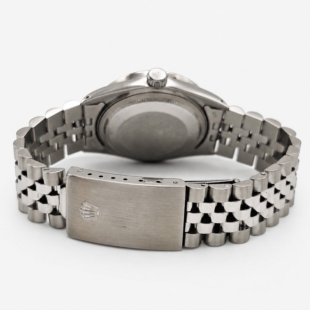 Back View Of Solid Back Case And Closed Stainless Steel Band Of Rolex 16014 Watch Pre Owned Condition
