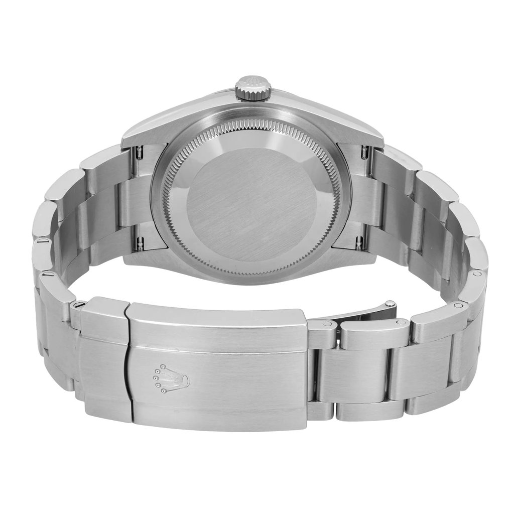 Back View Of Solid Back Case And Closed Stainless Steel Band Of Rolex 126000 Watch New Condition