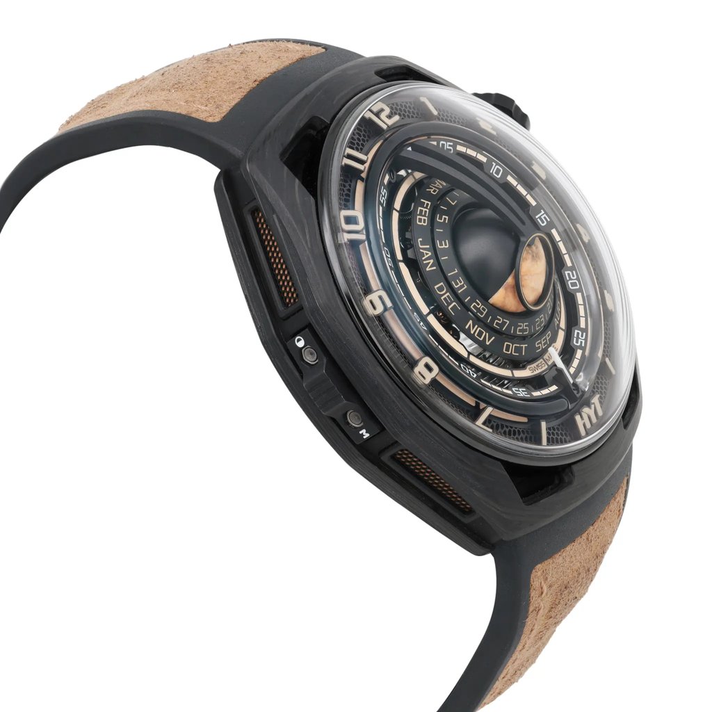 View Of Opposite Crown Facing Side Of HYT H02984-A Carbon Fiber Watch New Condition