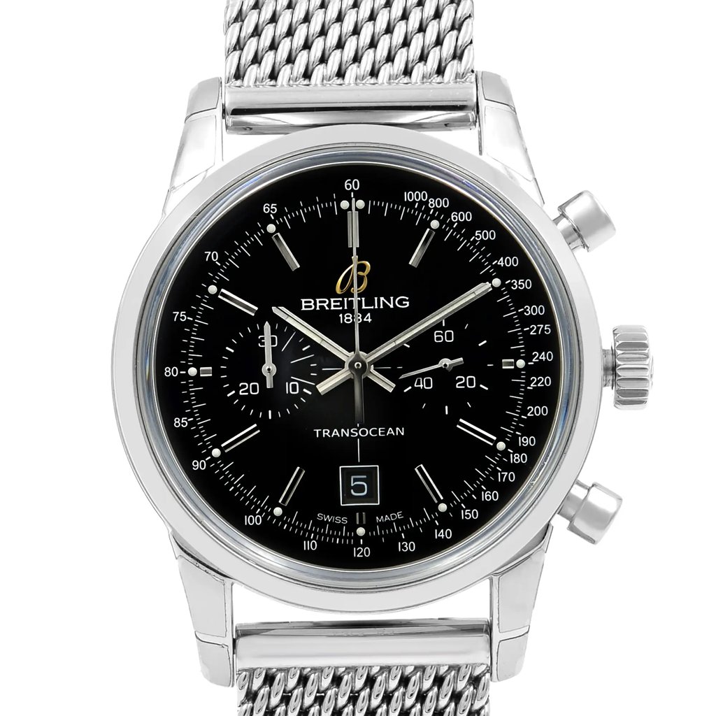Up Close Front Facing Picture Of Breitling A4131012/BC06-171A Stainless Steel Watch Display Model Condition