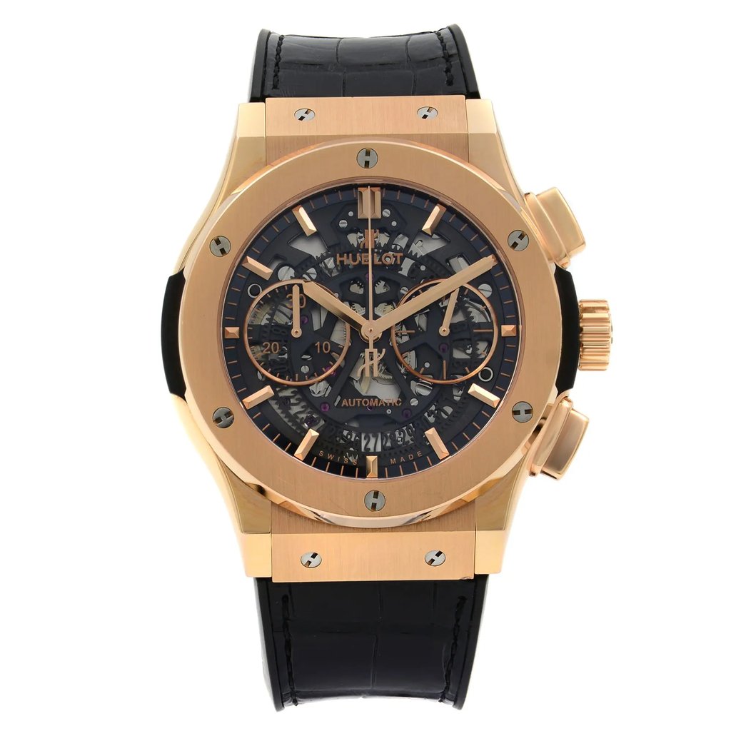 Front Full View Of Hublot 525.OX.0180.LR Rose Gold Watch Display Model Condition {Product Condition}