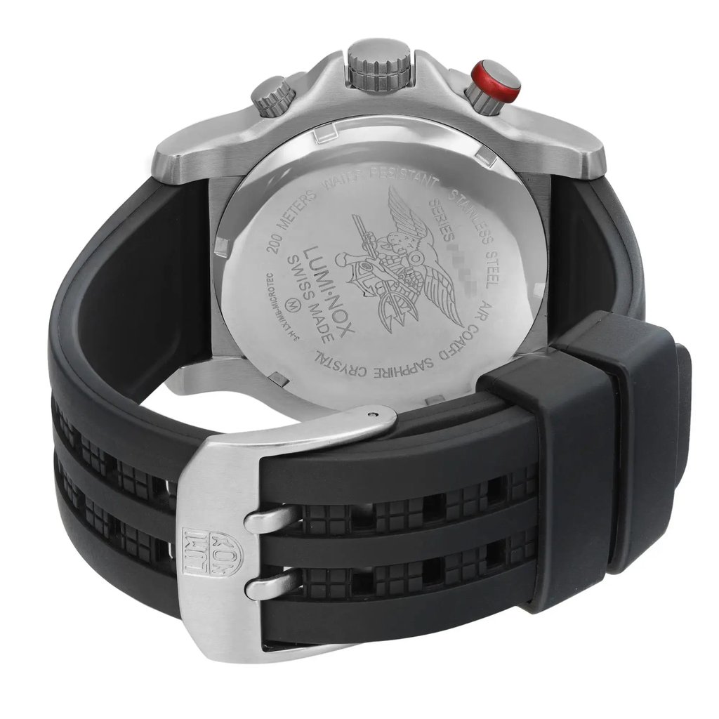 Back View Of Solid Back Case And Closed Rubber,Stainless Steel Band Of Luminox 8153.RP Watch Display Model Condition
