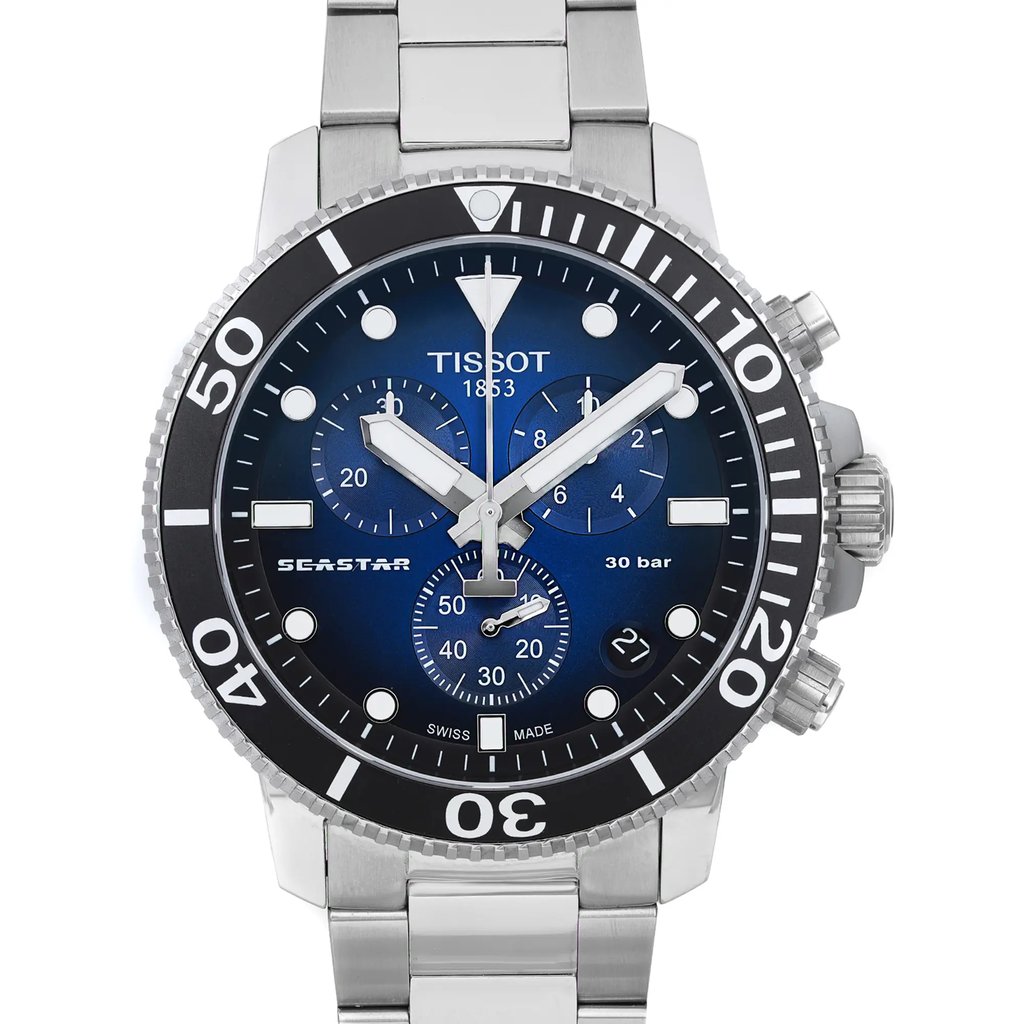 Up Close Front Facing Picture Of Tissot T120.417.11.041.01 Stainless Steel Watch Pre Owned Condition