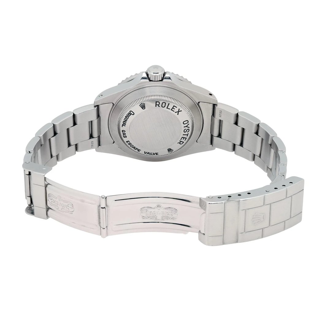 Back View Of Screwback Back Case And Open Stainless Steel Band Of Rolex 16600 Watch Pre Owned Condition