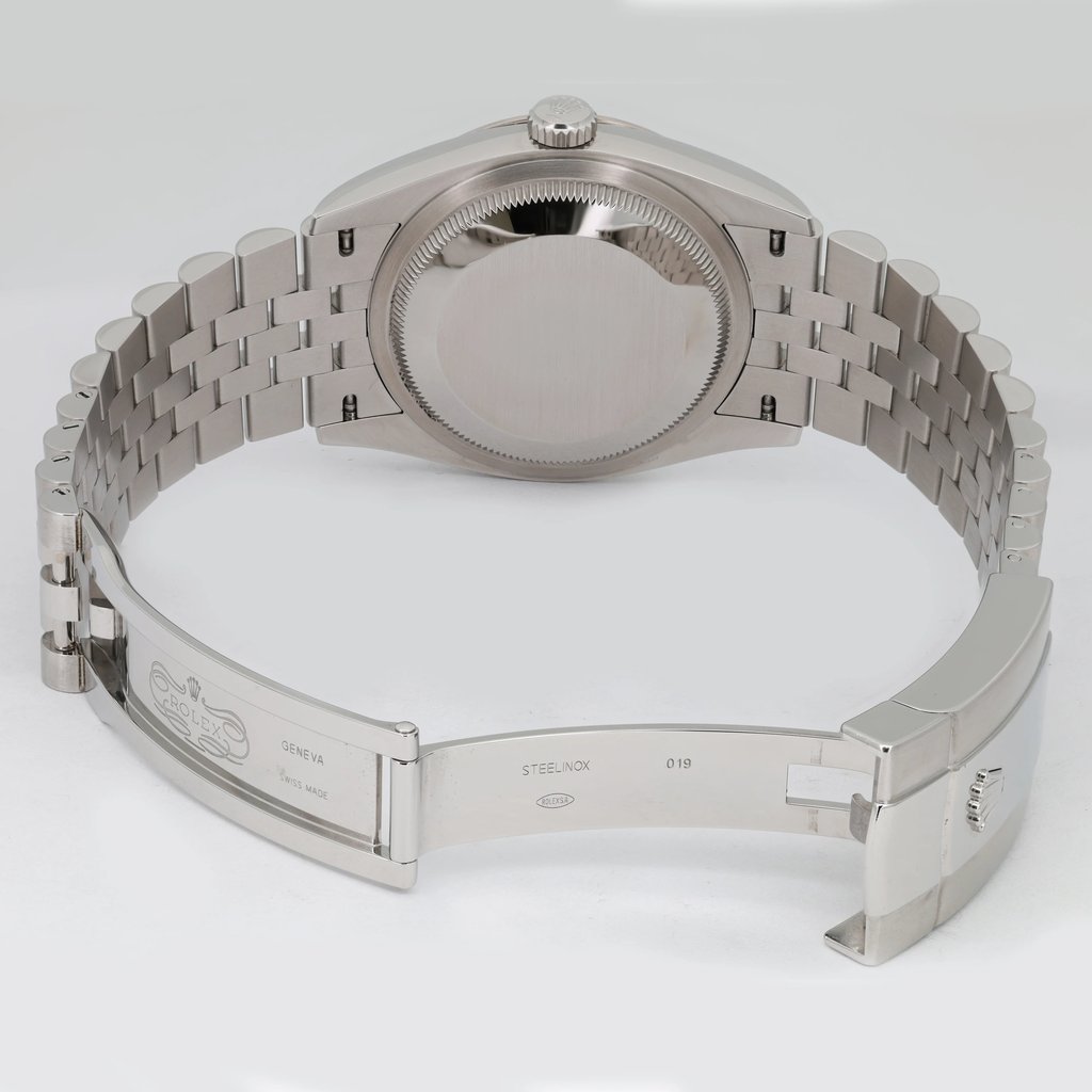 Back View Of Solid Back Case And Open Stainless Steel Band Of Rolex 126234 Watch Pre Owned Condition