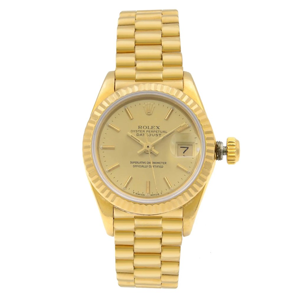 Front Full View Of Rolex 6917 Gold 18kt Watch Pre Owned Condition {Product Condition}