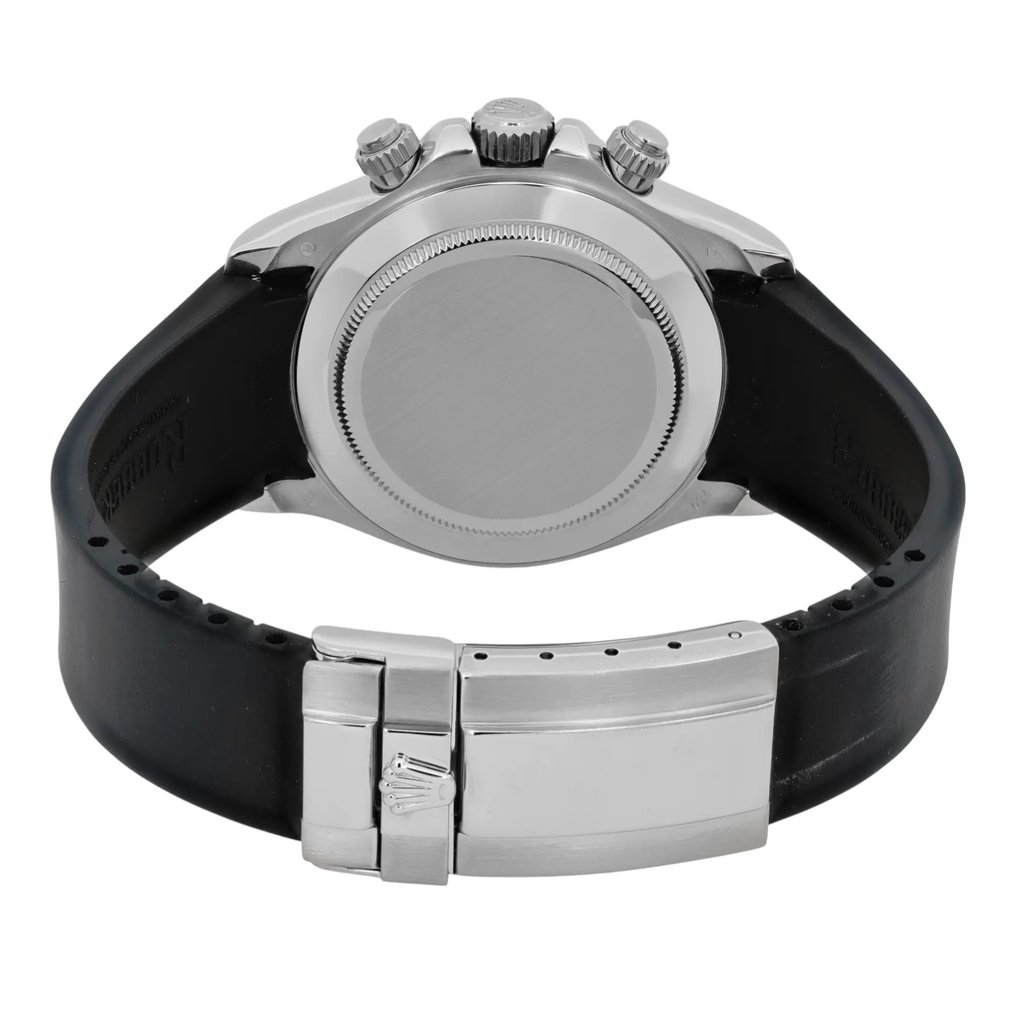 Back View Of Solid Back Case And Closed Rubber Band Of Rolex 116519 Watch Pre Owned Condition