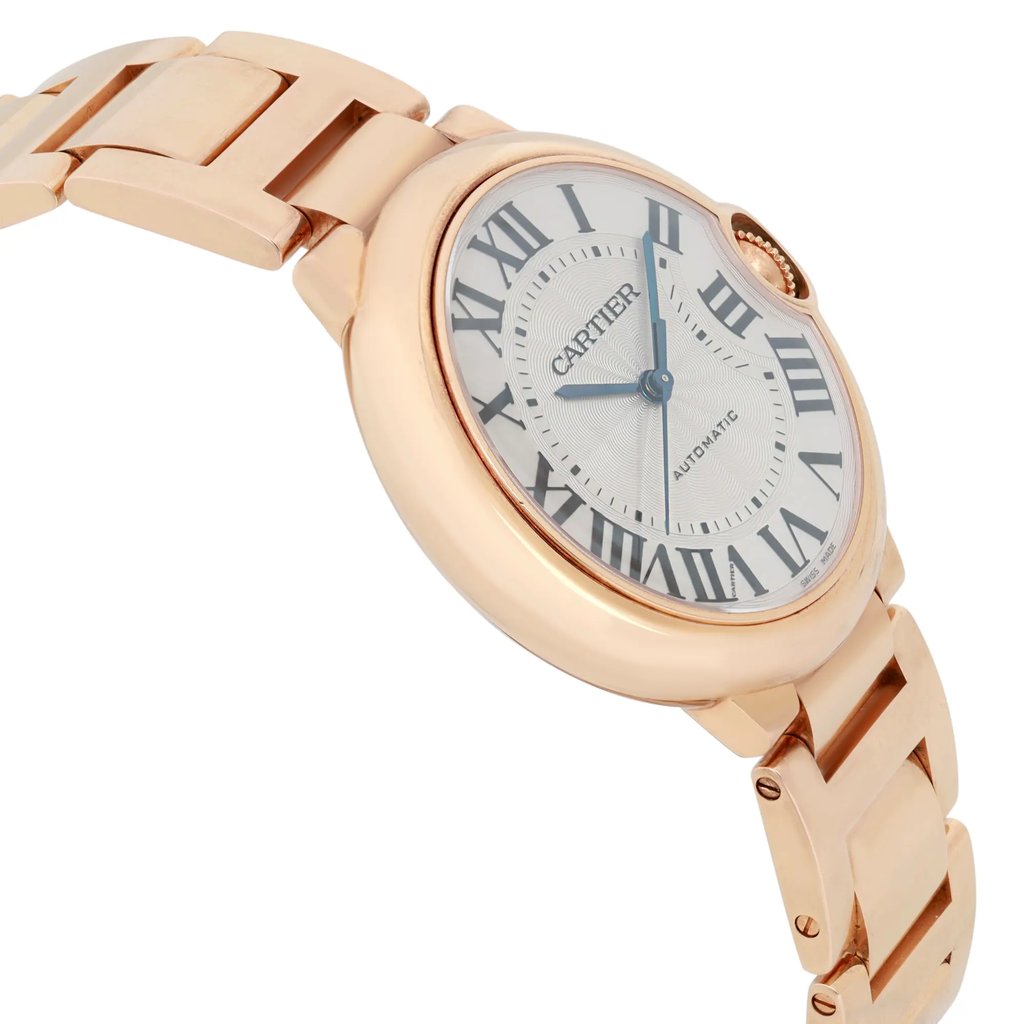View Of Opposite Crown Facing Side Of Cartier W69004Z2 Rose Gold Watch Pre Owned Condition