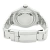 An image of a pre-owned wristwatch showcasing the back view. The clasp is prominently displayed in a closed position, with the watch positioned at a straight angle. The shot is taken at a close distance, highlighting the details of the metal bracelet and clasp design.