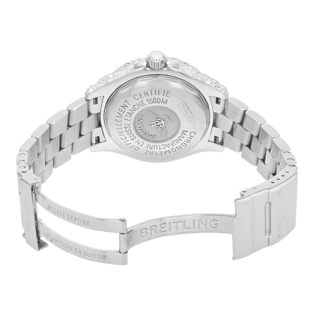 Back View Of {Caseback} Back Case And Open Stainless Steel Band Of Breitling A17360 Watch Pre Owned Condition