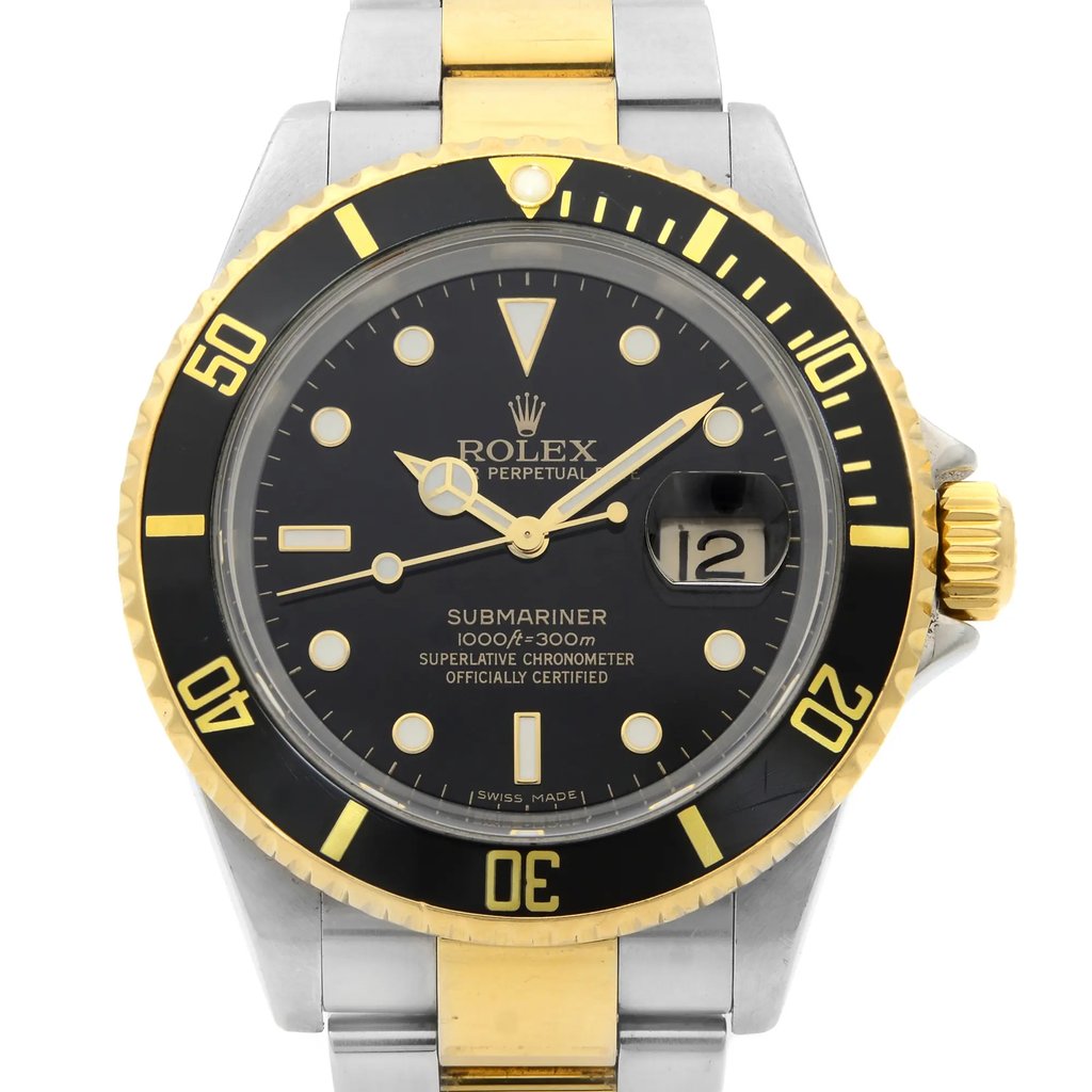 Up Close Front Facing Picture Of Rolex 16613T Stainless Steel Watch Pre Owned Condition