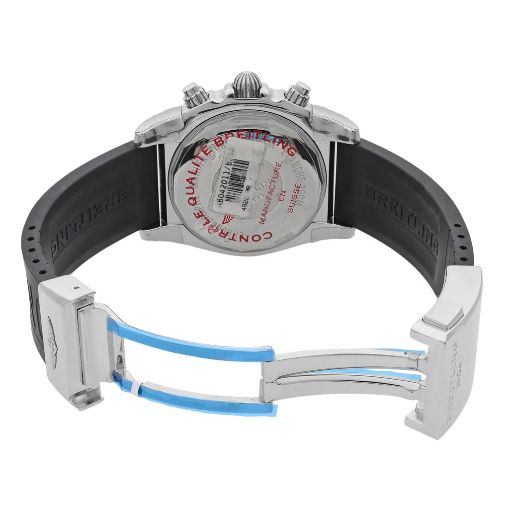 Back View Of Solid Back Case And Open Rubber Band Of Breitling AB042011/BB56-153S Watch Unworn Condition
