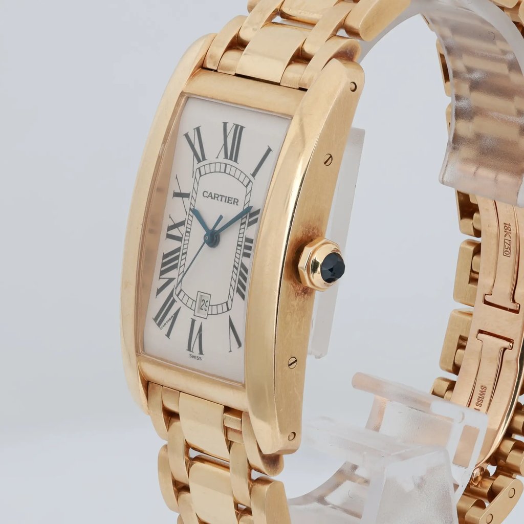 View Of Crown Facing Side Of Cartier 1740 Yellow Gold Watch Pre Owned Condition
