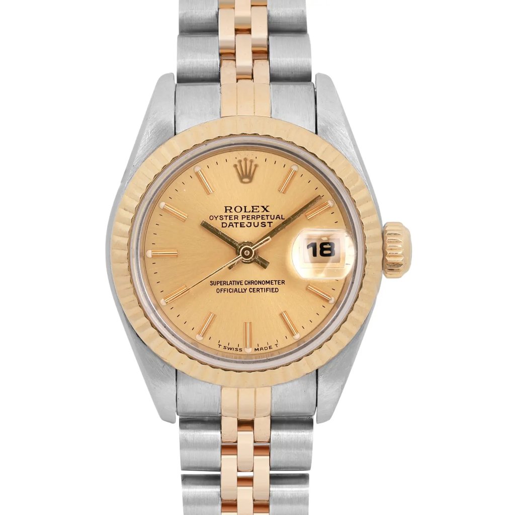 Up Close Front Facing Picture Of Rolex 69173 Stainless Steel Watch Pre Owned Condition