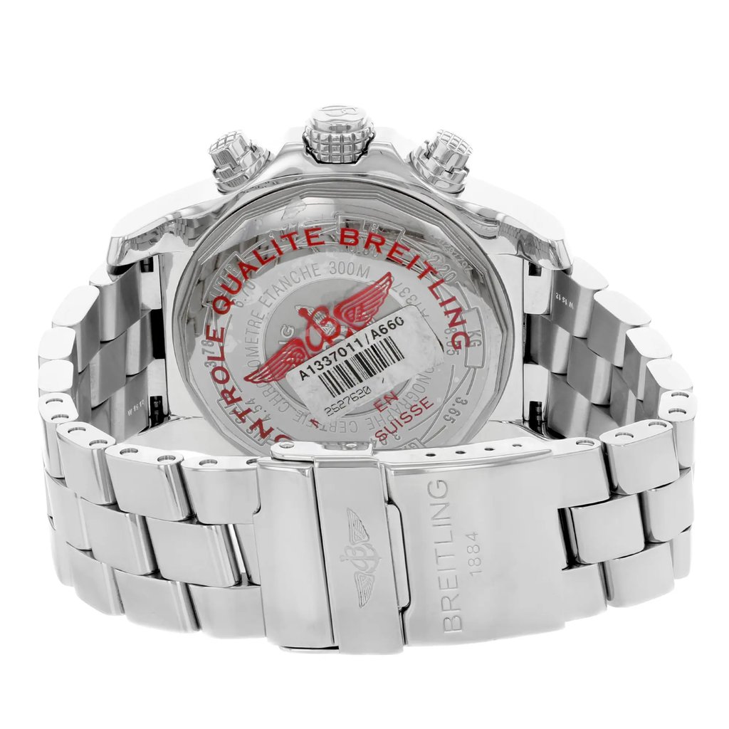 Back View Of {Caseback} Back Case And Closed Stainless Steel Band Of Breitling A1337011/A660-135A Watch Pre Owned Condition