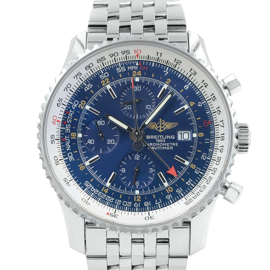 Up Close Front Facing Picture Of Breitling A2432212/C561-443A Stainless Steel Watch Display Model Condition