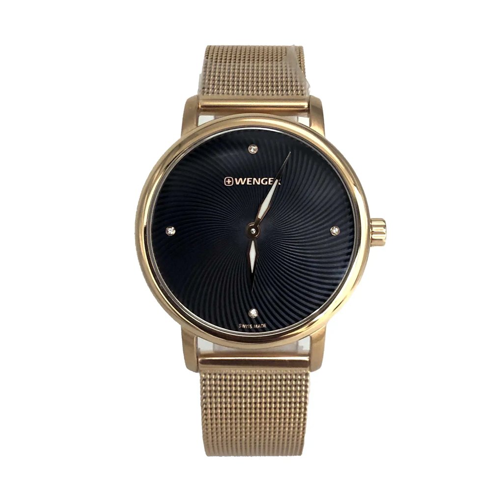 Up Close Front Facing Picture Of Wenger 01.1721.102 Stainless Steel Watch New With Defects Condition