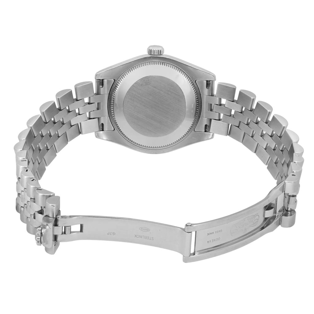 Back View Of Screwback Back Case And Open Stainless Steel Band Of Rolex 178240 Watch Pre Owned Condition