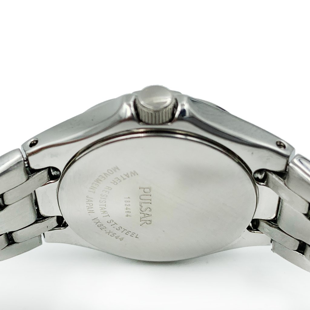 View Of Crown Facing Side Of Pulsar PXT913 Stainless Steel Watch Display Model Condition