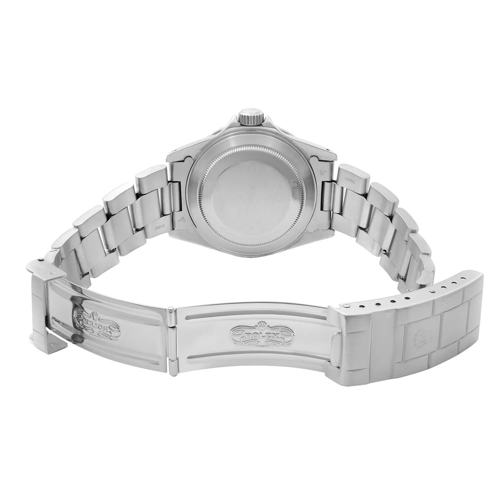 Back View Of Solid Back Case And Open Stainless Steel Band Of Rolex 14060M Watch Pre Owned Condition