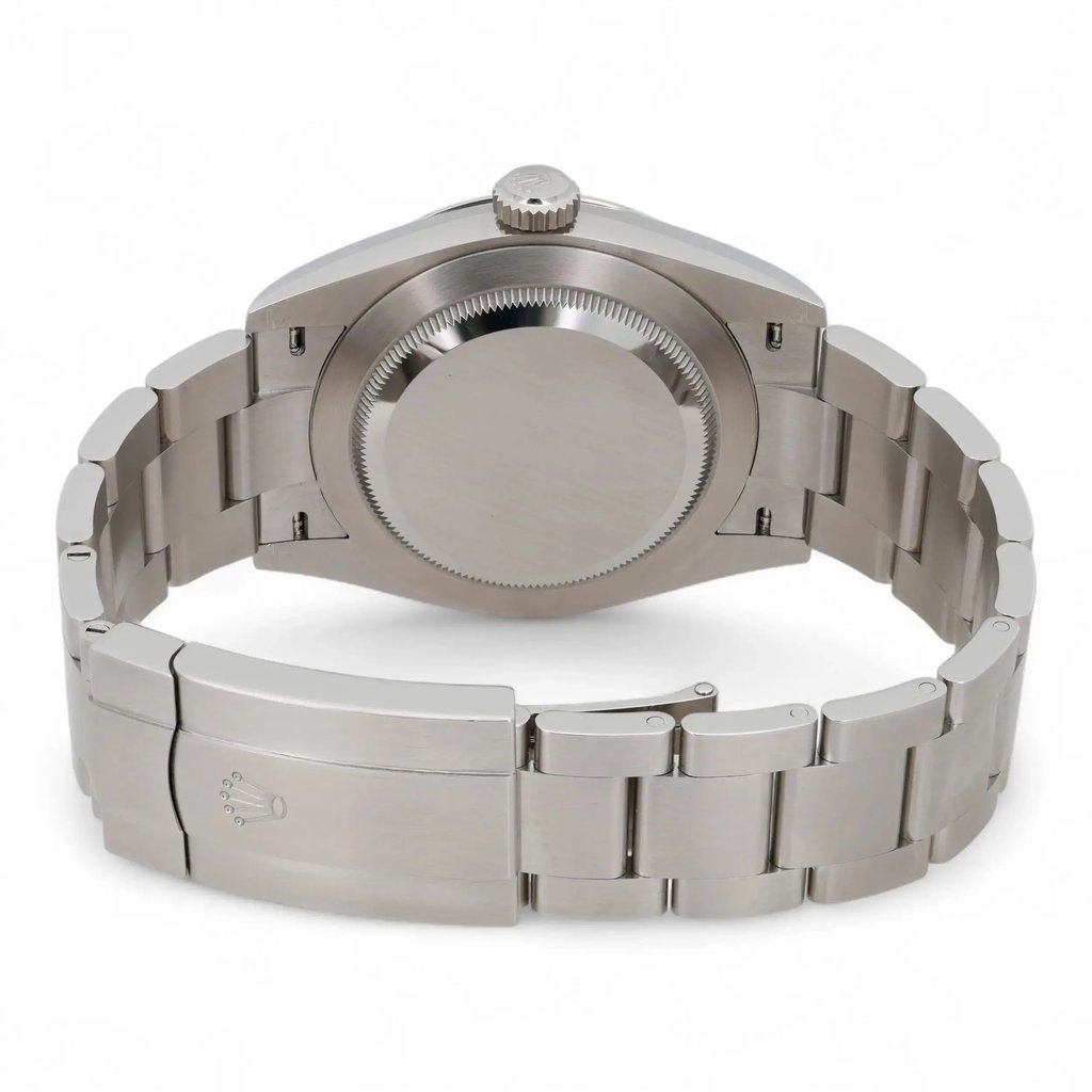 Back View Of Solid Back Case And Closed Stainless Steel Band Of Rolex 134300 Watch Unworn Condition