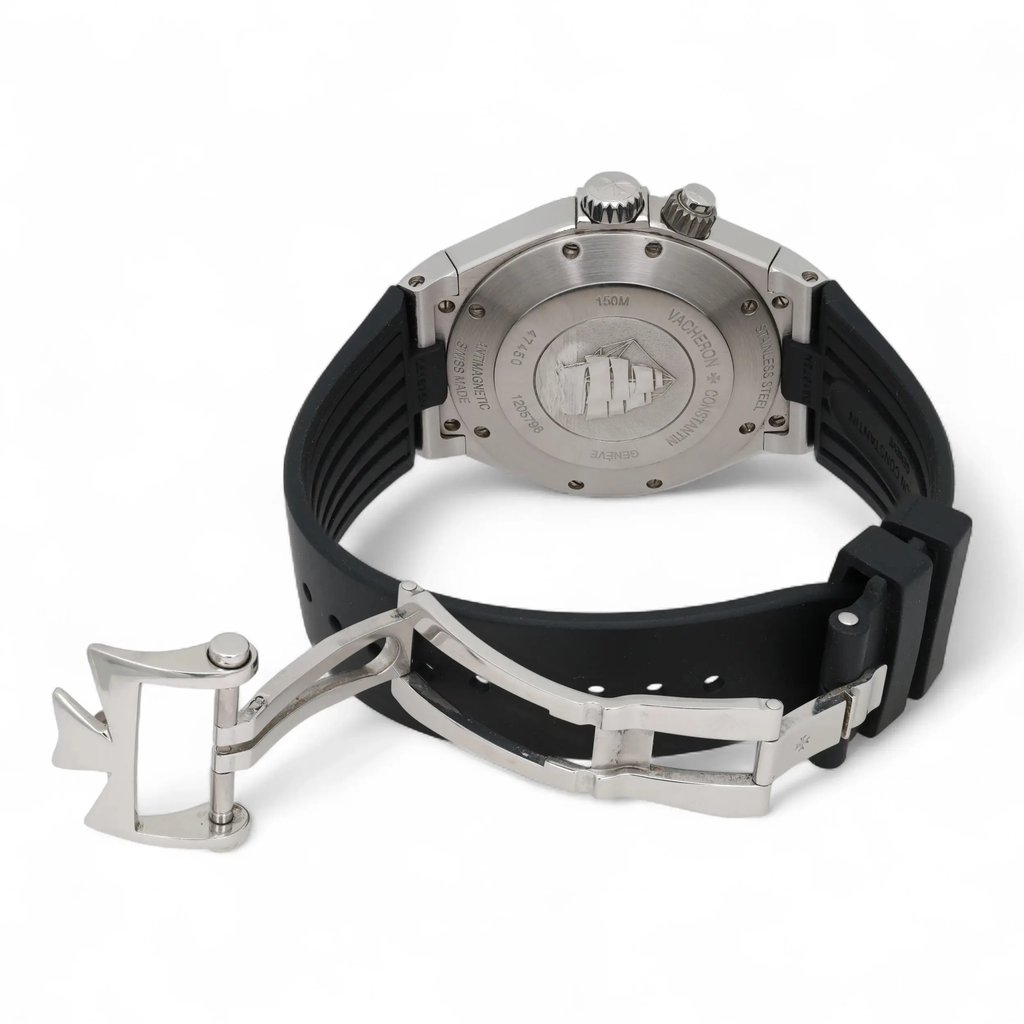 Back View Of Screwback Back Case And Open Rubber Band Of Vacheron Constantin 47450/000W-9511 Watch Pre Owned Condition