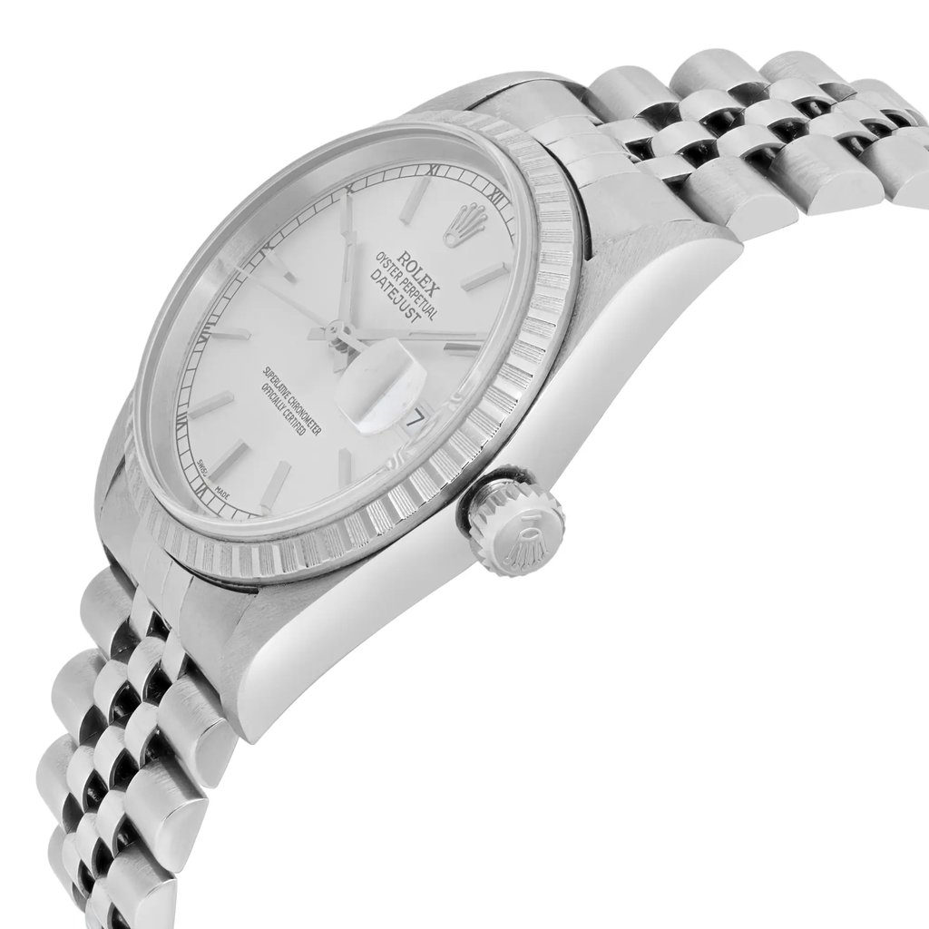 View Of Crown Facing Side Of Rolex 16234 Stainless Steel Watch Pre Owned Condition