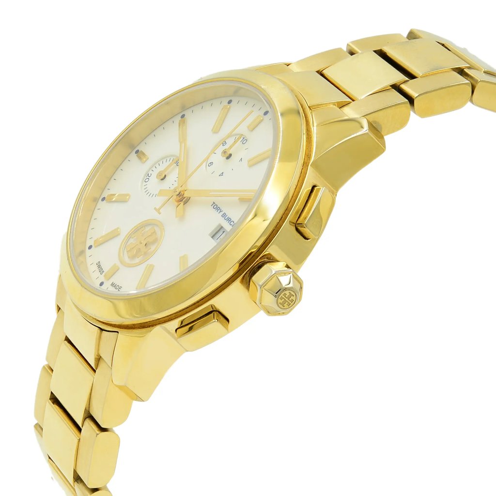 View Of Crown Facing Side Of Tory Burch TB1250 Stainless Steel Watch Pre Owned Condition