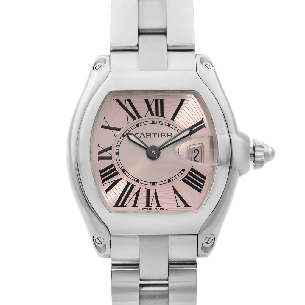 Up Close Front Facing Picture Of Cartier W62017V3 Stainless Steel Watch Pre Owned Condition