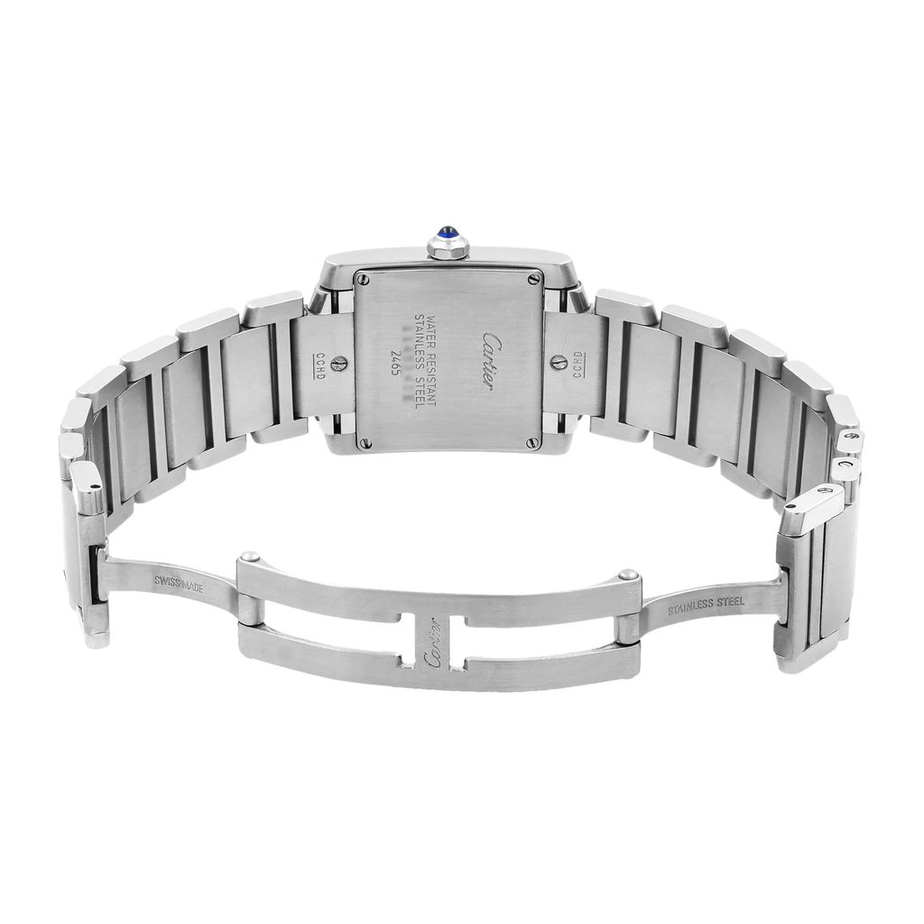 Back View Of Screwback Back Case And Open Stainless Steel Band Of Cartier W51011Q3 Watch Pre Owned Condition