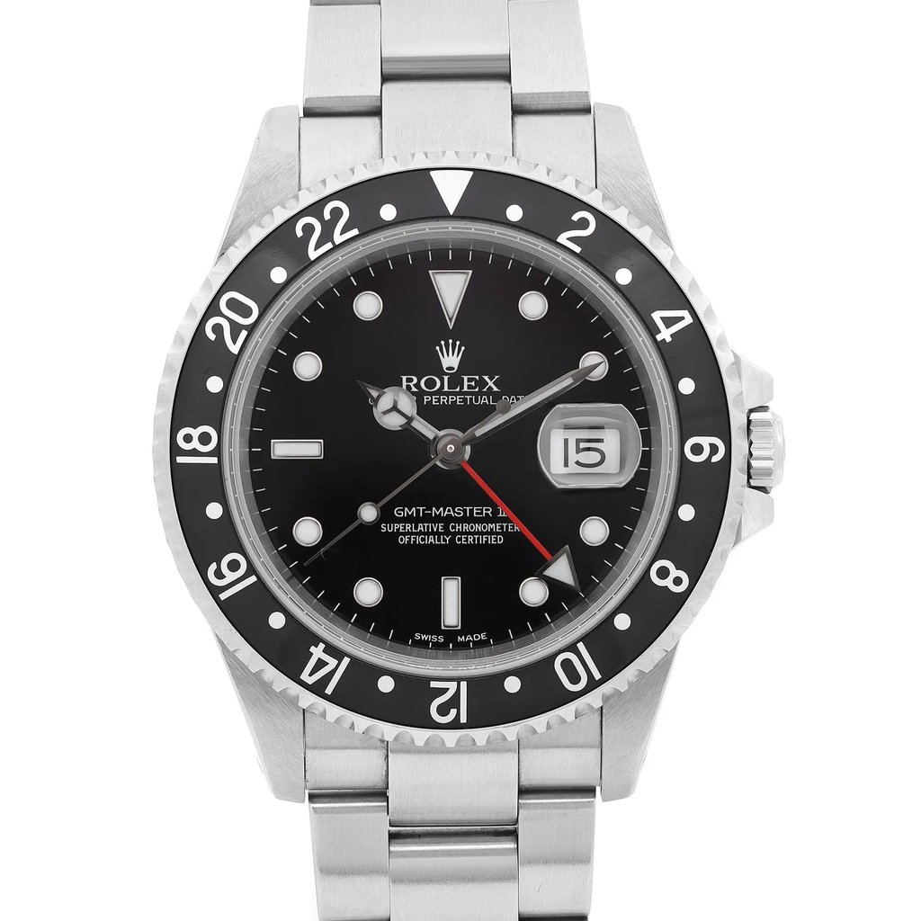 Up Close Front Facing Picture Of Rolex 16710 Stainless Steel Watch Pre Owned Condition