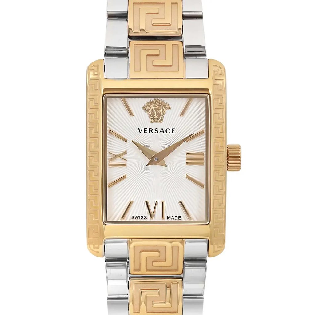 Up Close Front Facing Picture Of Versace VE1C00621 Stainless Steel Watch New With Defects Condition
