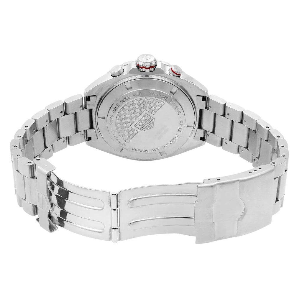 Back View Of {Caseback} Back Case And Open Stainless Steel Band Of TAG Heuer CAZ2012.BA0876 Watch Pre Owned Condition