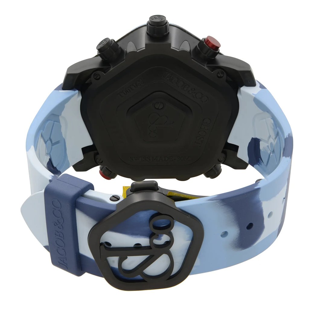 Back View Of Screwback Back Case And Closed Rubber,Silicone Band Of JACOB & Co. GH100.11.NS.PC.ANP4D Watch New Condition