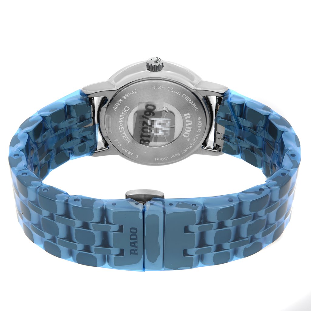 Back View Of Snap Back Case And Closed Ceramic Band Of Rado R14064177 Watch Unworn Condition