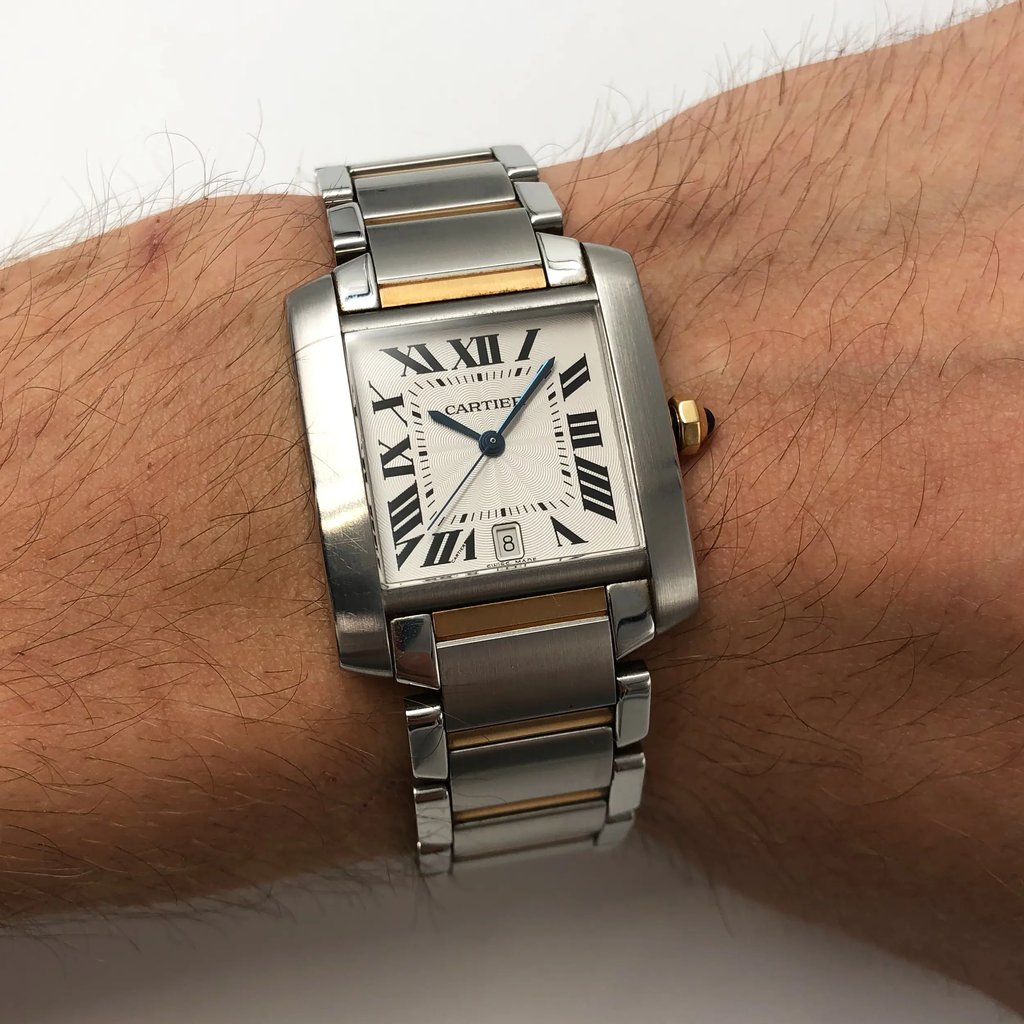 Up Close Front Facing Picture Of Cartier W51005Q4 Stainless Steel Watch Pre Owned Condition