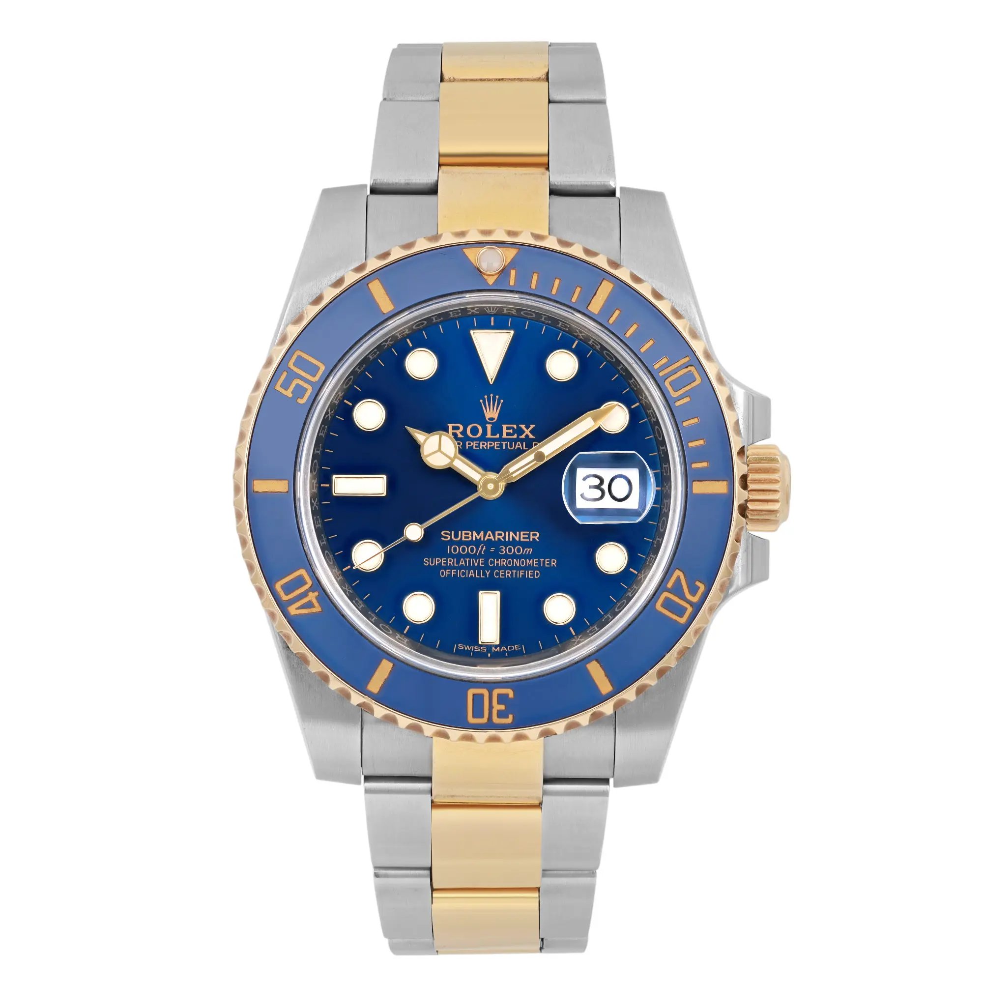 Front Full View Of Rolex 116613LB Stainless Steel Watch Pre Owned Condition Excellent