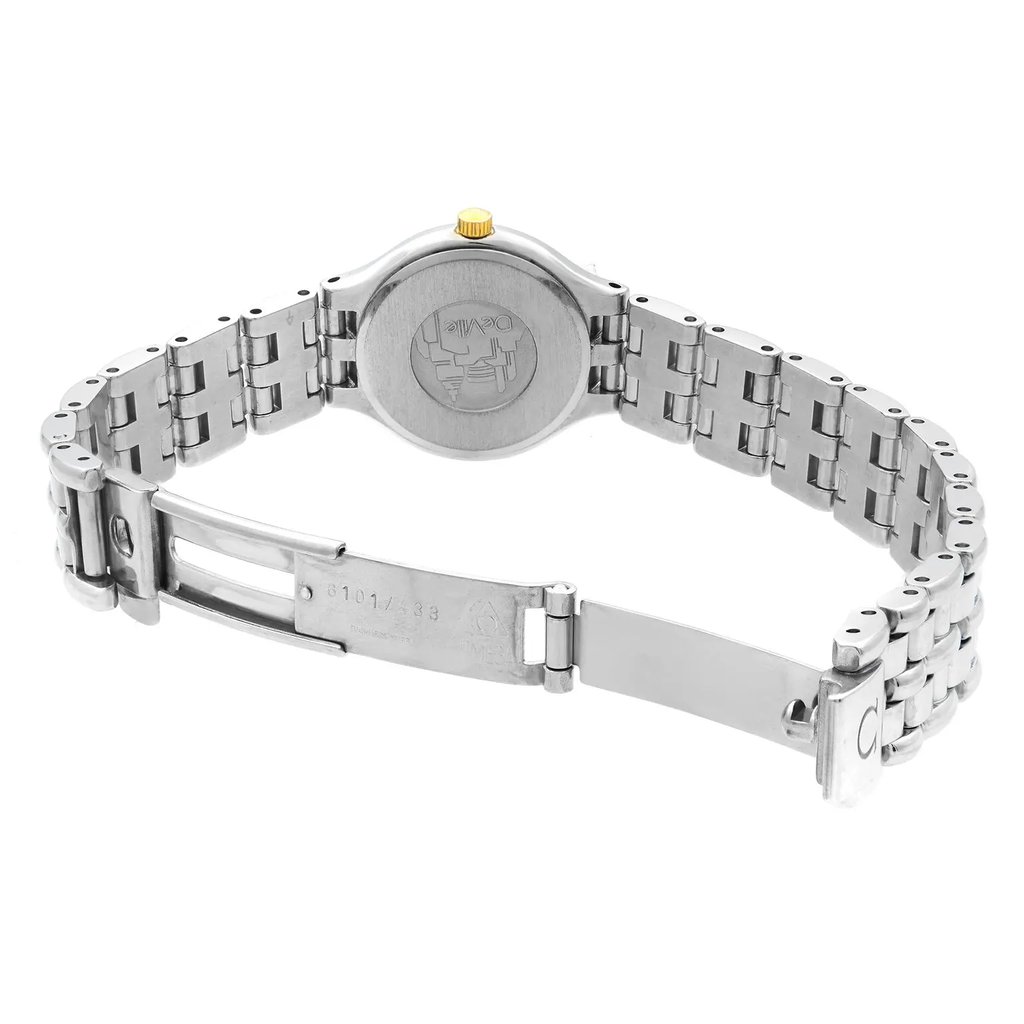 Back View Of {Caseback} Back Case And Open Stainless Steel Band Of OMEGA 595.0101 Watch Pre Owned Condition