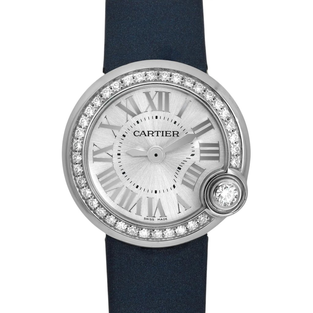 Up Close Front Facing Picture Of Cartier W4BL0002 Stainless Steel Watch Pre Owned Condition