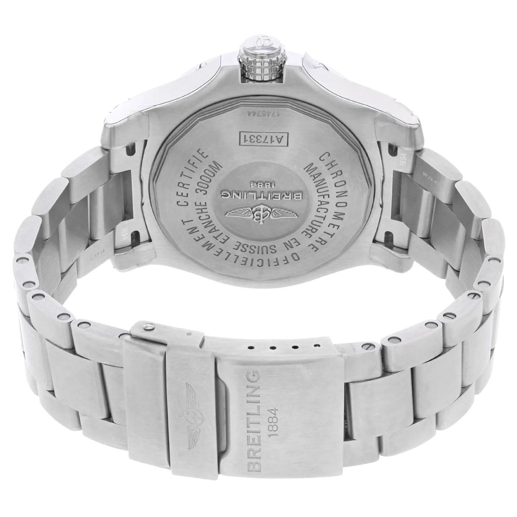 Back View Of {Caseback} Back Case And Closed Stainless Steel Band Of Breitling A1733110/BC30-169A Watch Display Model Condition