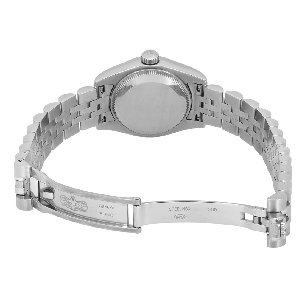 Back View Of Solid Back Case And Open Stainless Steel Band Of Rolex 179174 Watch Pre Owned Condition