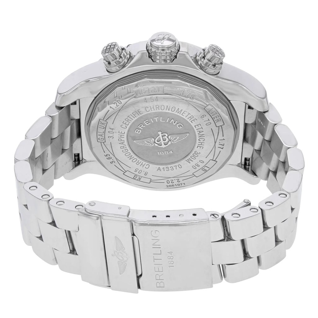 Back View Of {Caseback} Back Case And Closed Stainless Steel Band Of Breitling A1337011/B973-135A Watch Pre Owned Condition