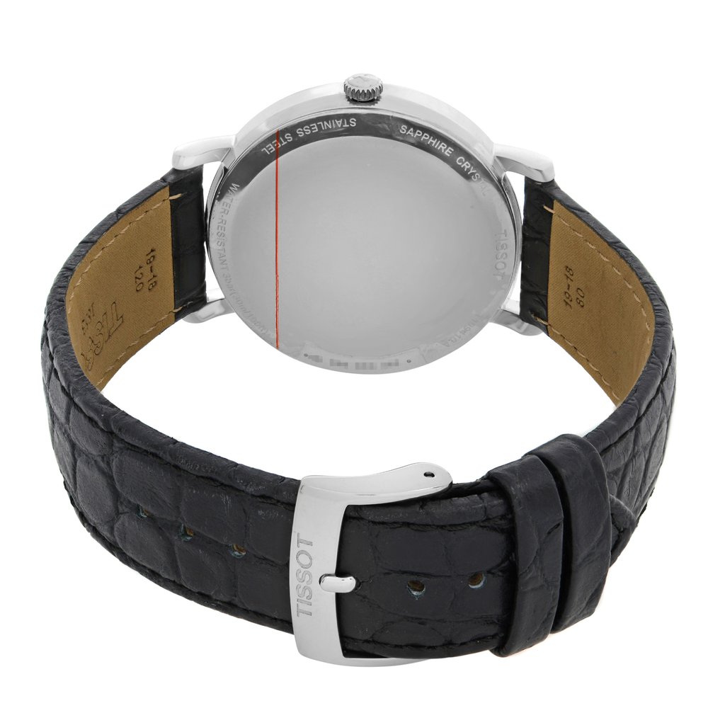 Back View Of Solid Back Case And Open Leather,Stainless Steel Band Of Tissot T109.410.16.032.00 Watch New Without Tags Condition