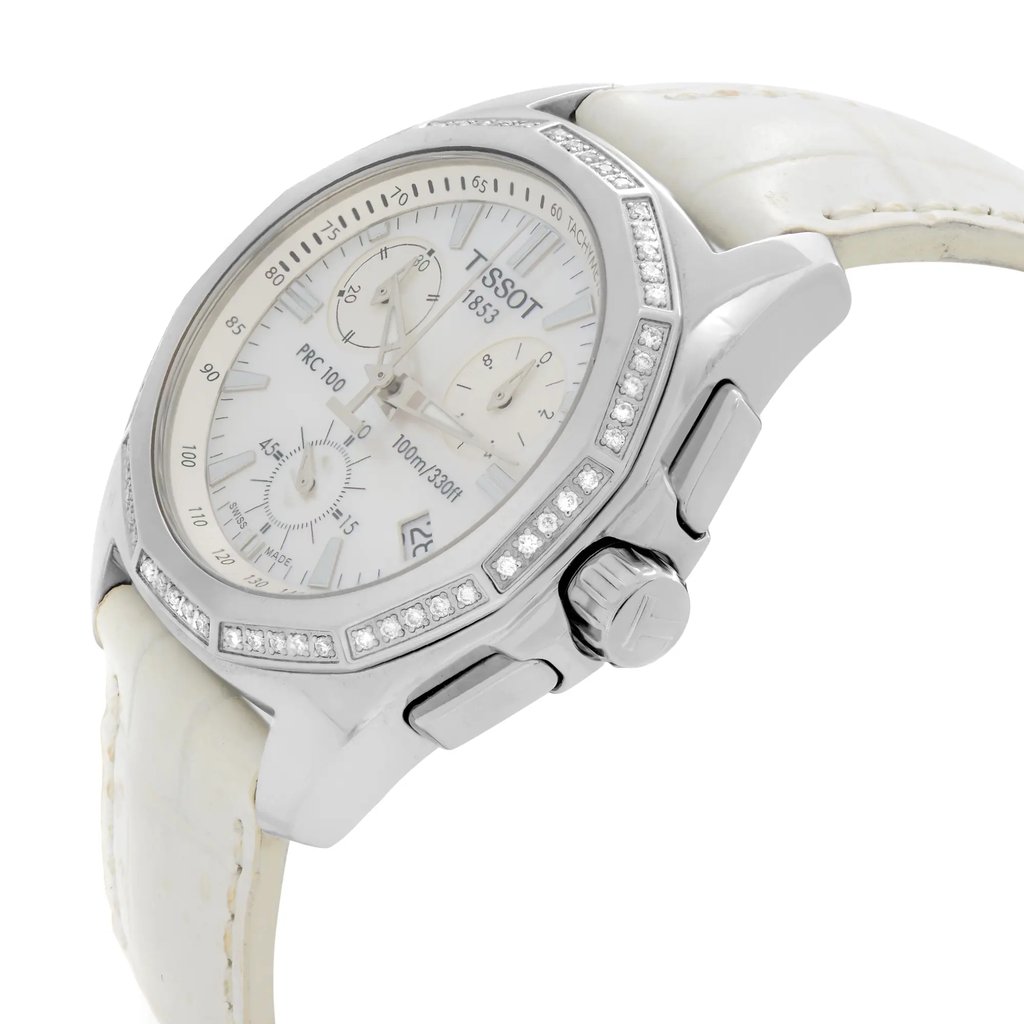 View Of Crown Facing Side Of Tissot T22.1.456.21 Stainless Steel Watch Pre Owned Condition